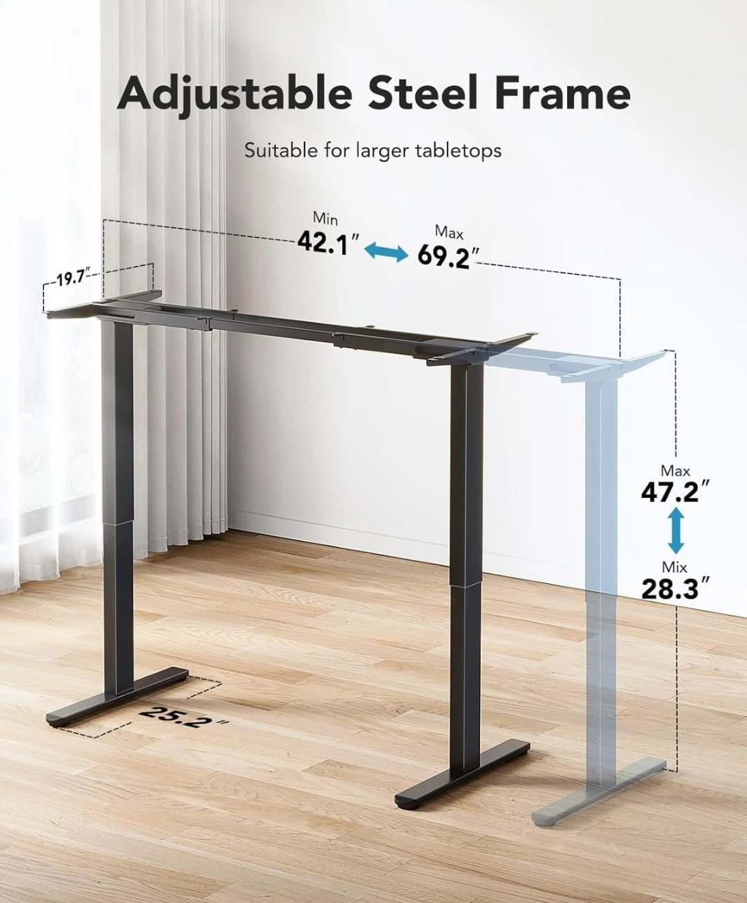 HUANUO Adjustable Metal Electric Standing Desk Frame - Black