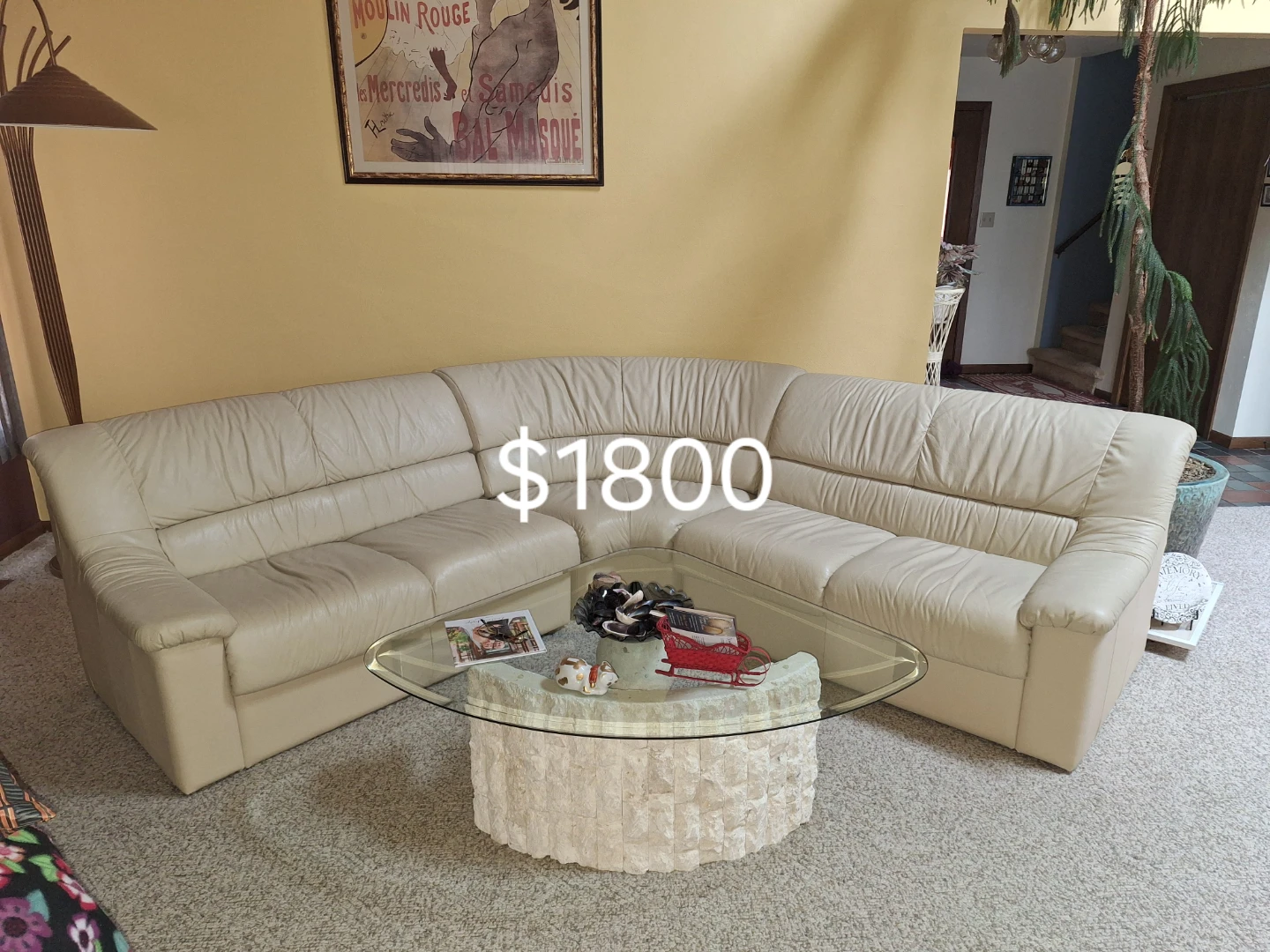 Cream Leather Sectional Sofa - photo 2