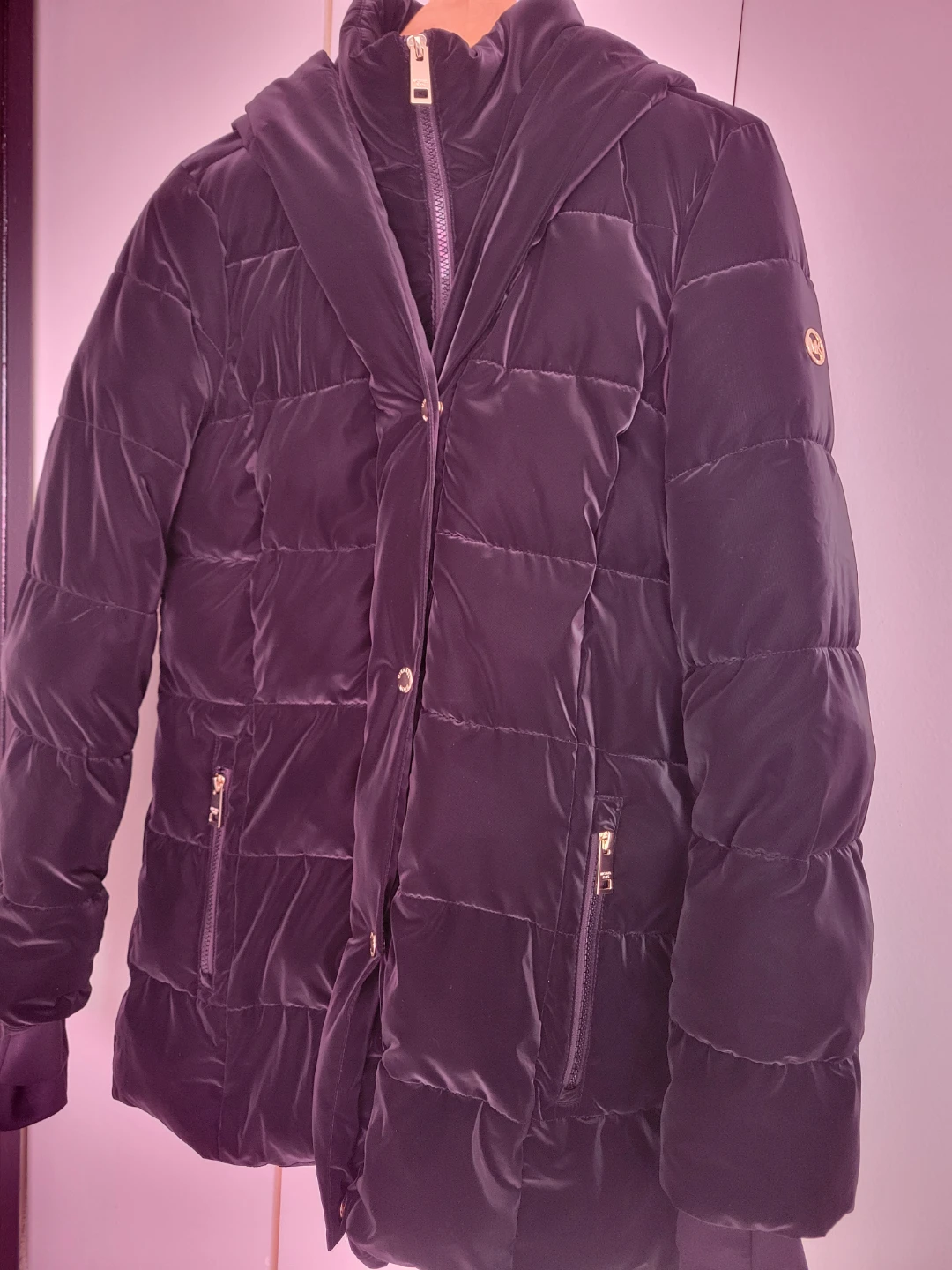 Michael Kors Quilted Velvet Puffer Coat with Hood