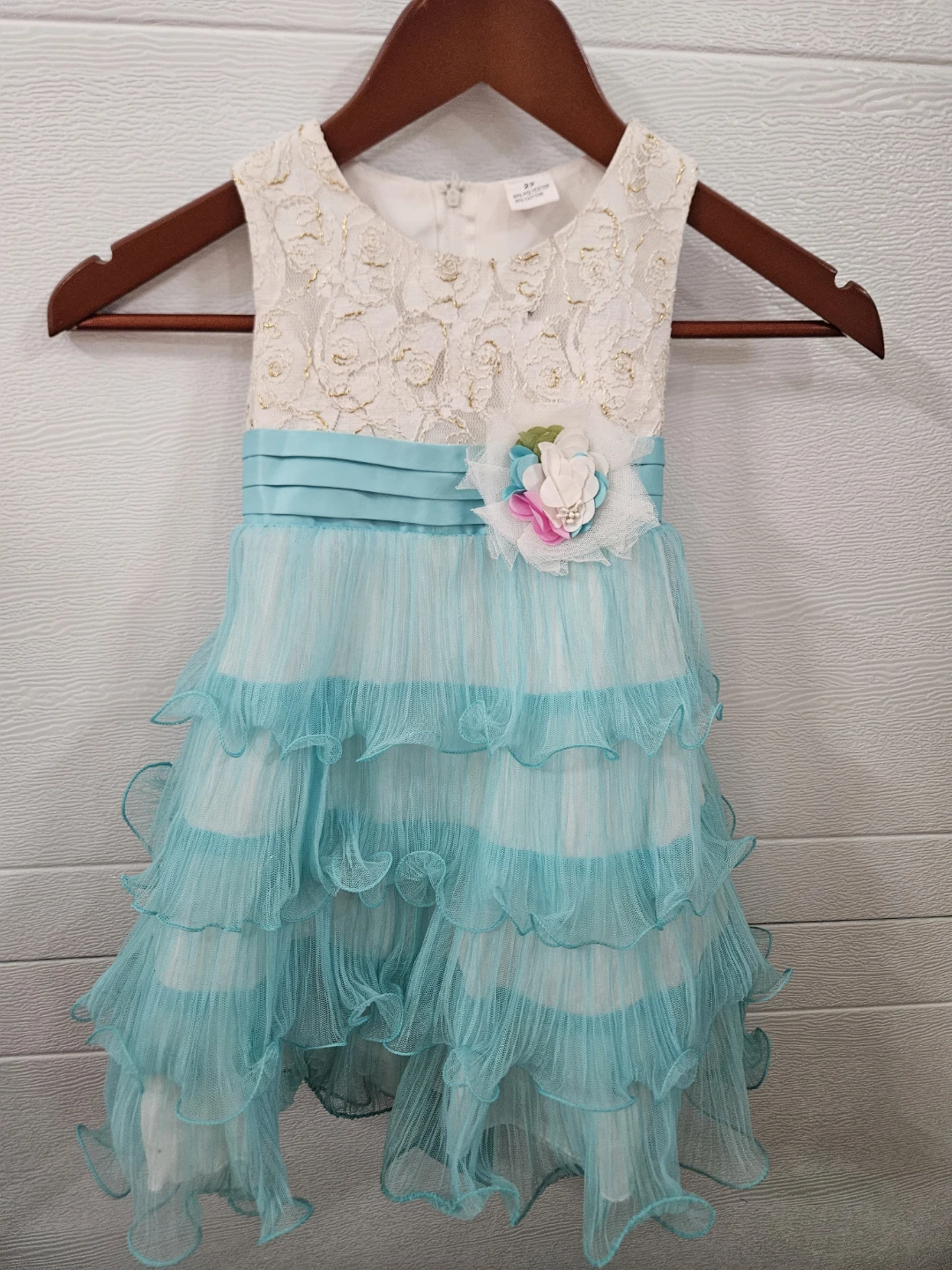 Girls' Blue and White Tiered Ruffle Dress 3T