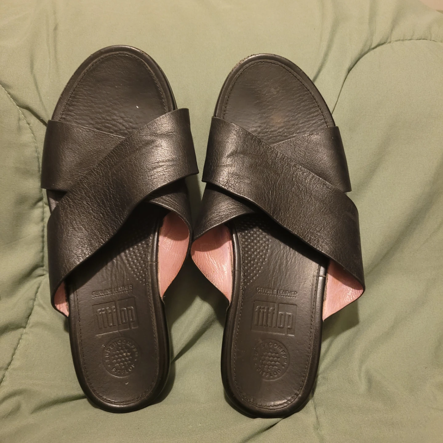 FitFlop Black Leather Criss-Cross Slides W8 - photo 4