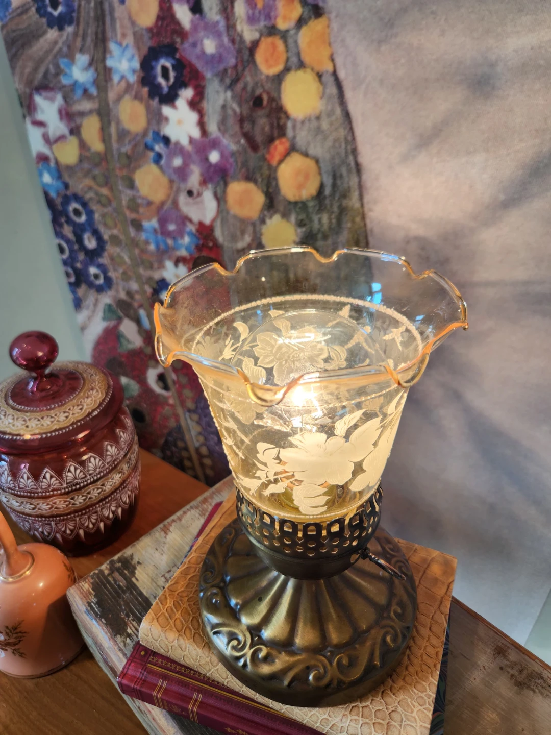 Vintage ART DECO style Etched Glass Table Lamp - photo 3