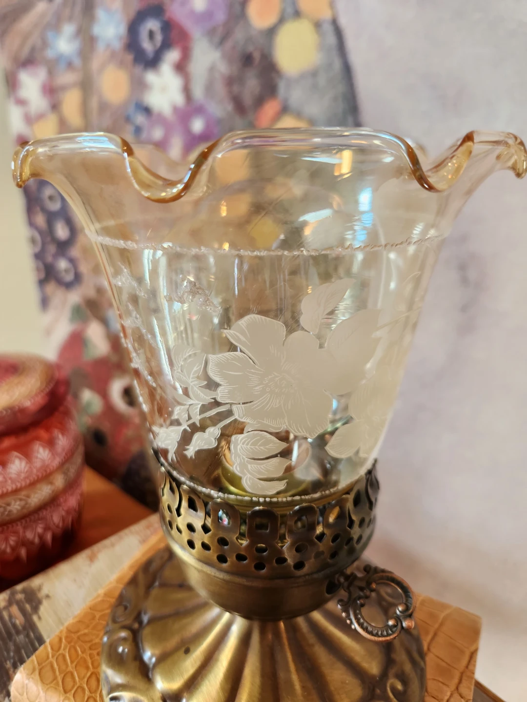 Vintage ART DECO style Etched Glass Table Lamp - photo 4
