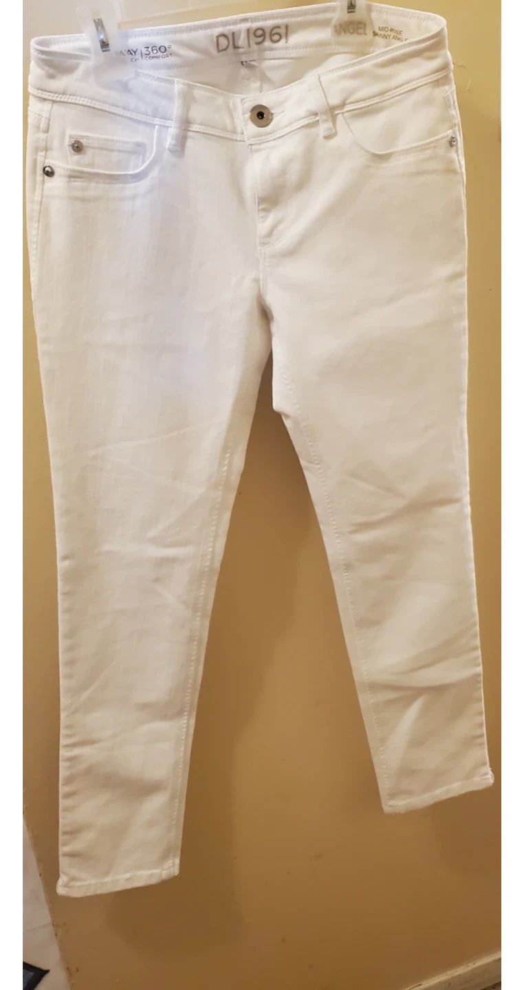 DL 1961 Angel Mid-Rise Skinny Ankle White Jeans