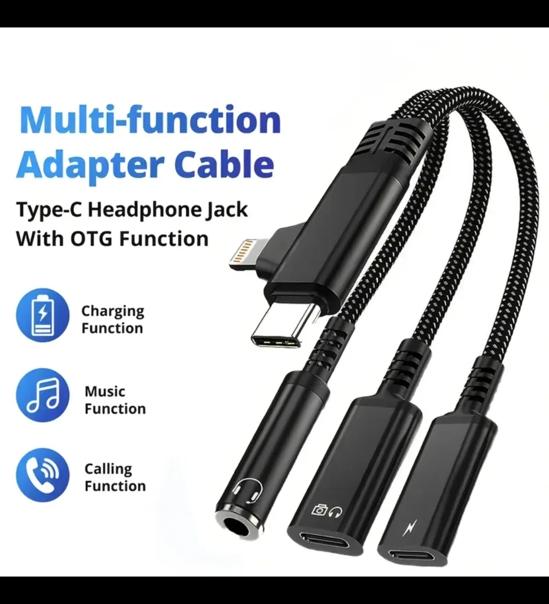 Type-C Lightning, w Type C Charging, 3.5mm AUX, Type-C OTG