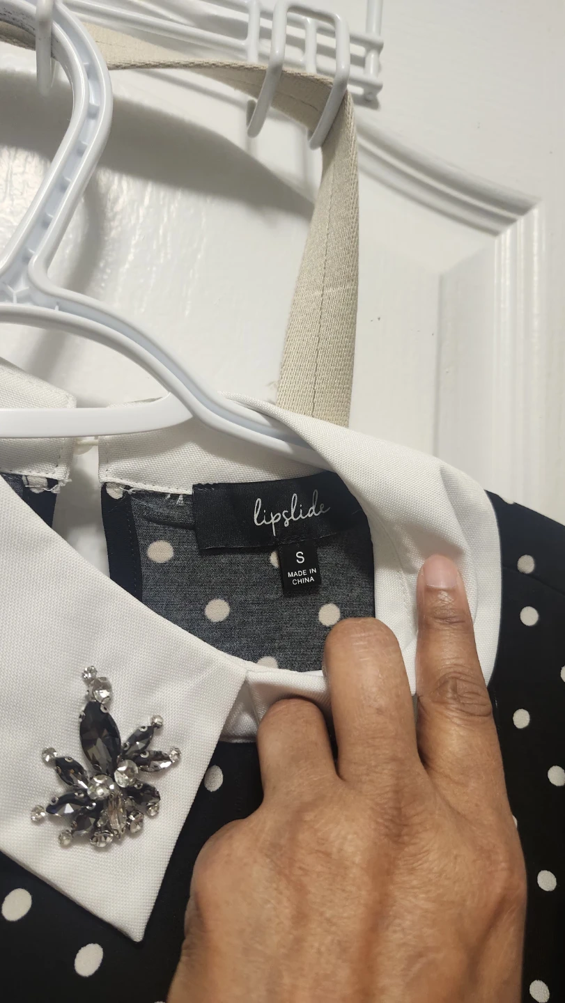 Polka Dot Blouse with Embellished Collar -  S - photo 4