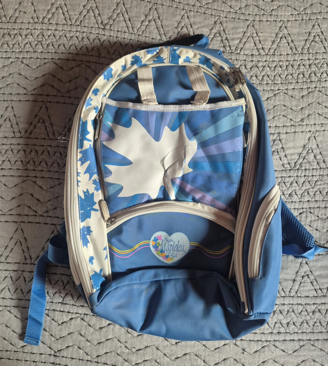 Maplelea Girls Backpack Blue Maple Leaf Design