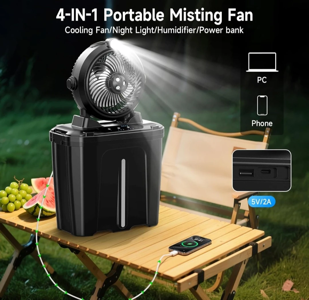 4-in-1 Portable Misting Fan with 20000mAh Battery