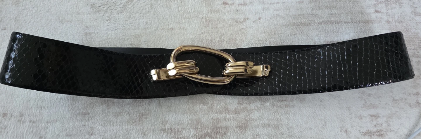 Banana Republic Black Faux Snakeskin Belt with Gold Buckle