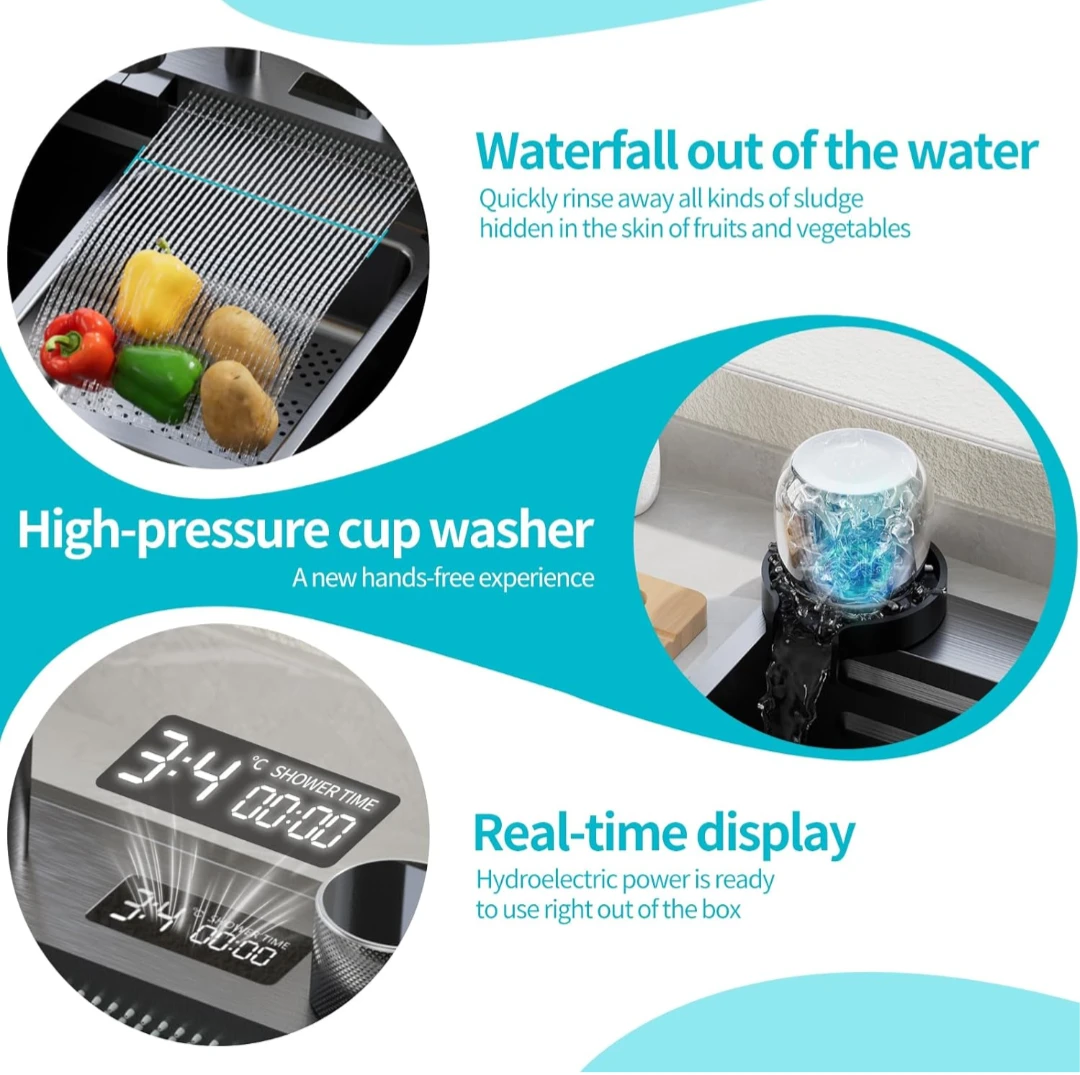 Waterfall Kitchen Sink Package with Faucet, 29.5×18×9 - photo 5