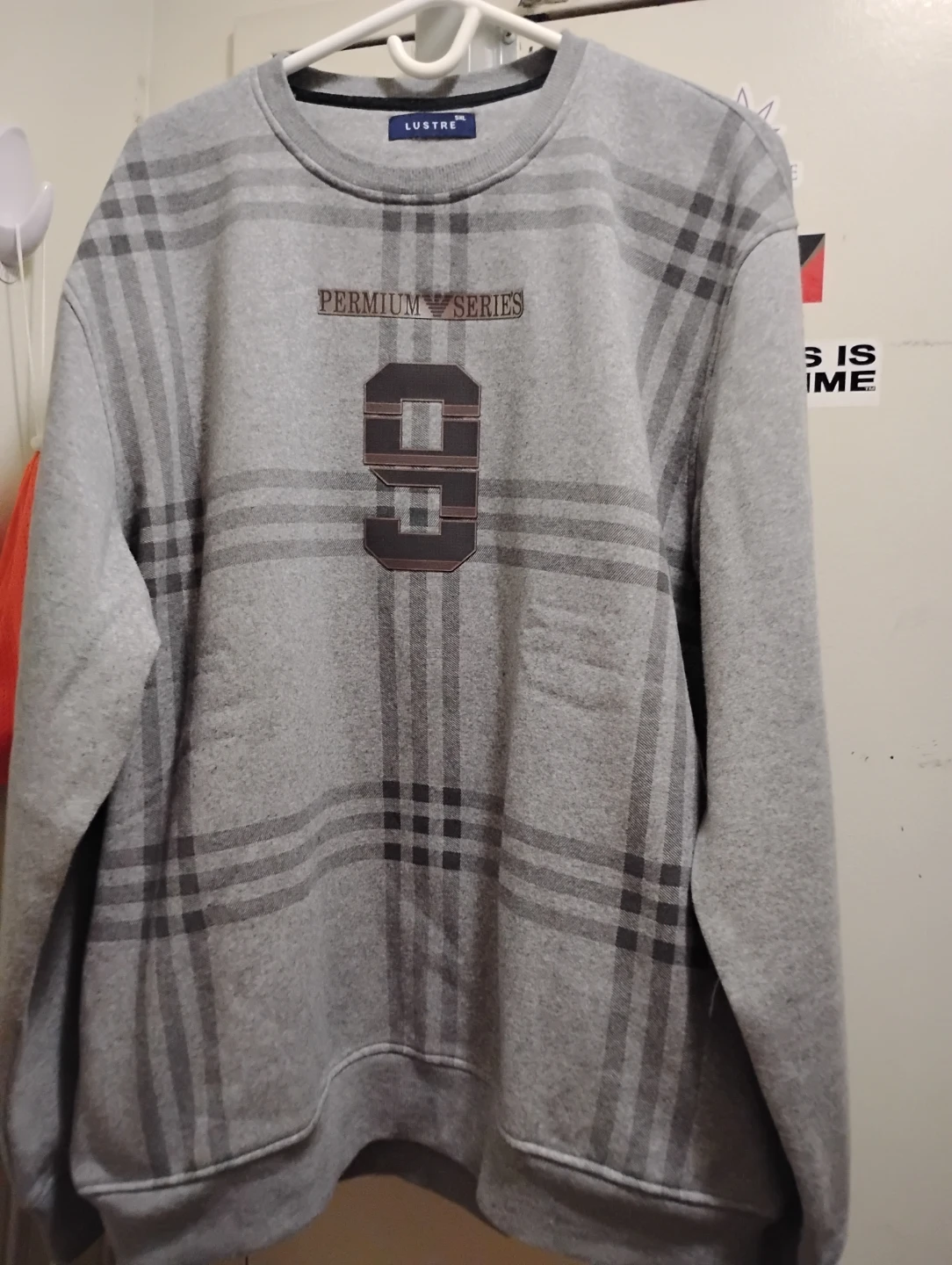 5x xl Men's LUSTRE Grey Plaid Crewneck Sweatshirt