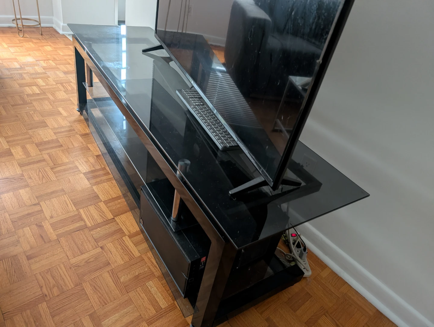 Black Glass TV Stand with Wheels