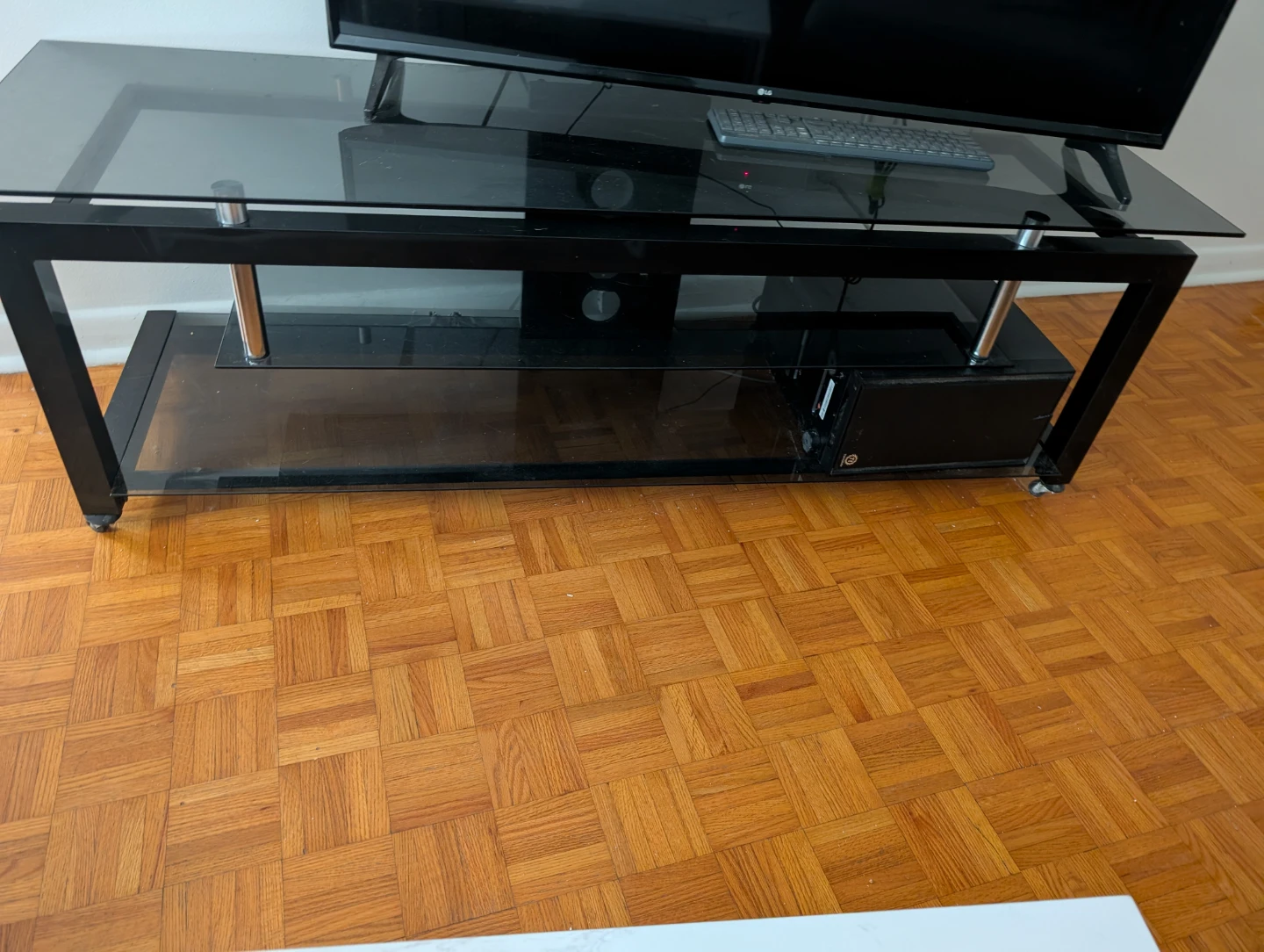 Black Glass TV Stand with Wheels - photo 2