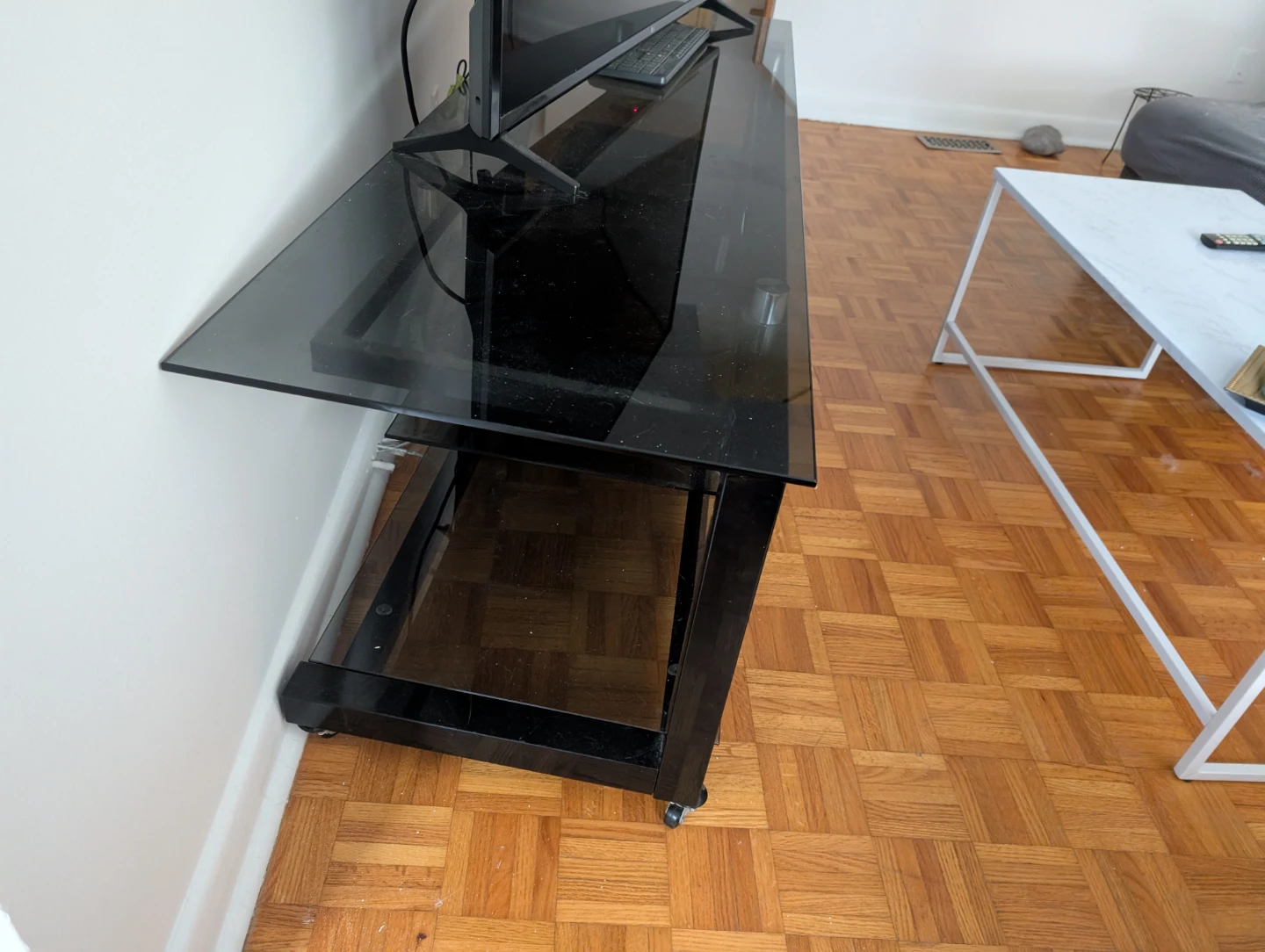 Black Glass TV Stand with Wheels - photo 3
