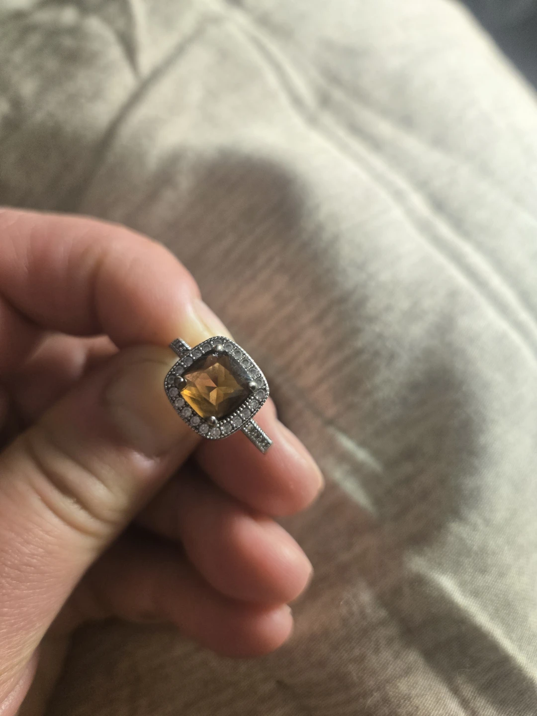 Square Cut Citrine Halo Ring