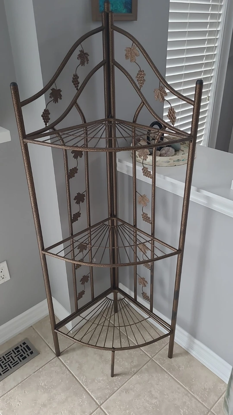 Bronze Metal Corner Shelf Unit with Grape Leaf Design