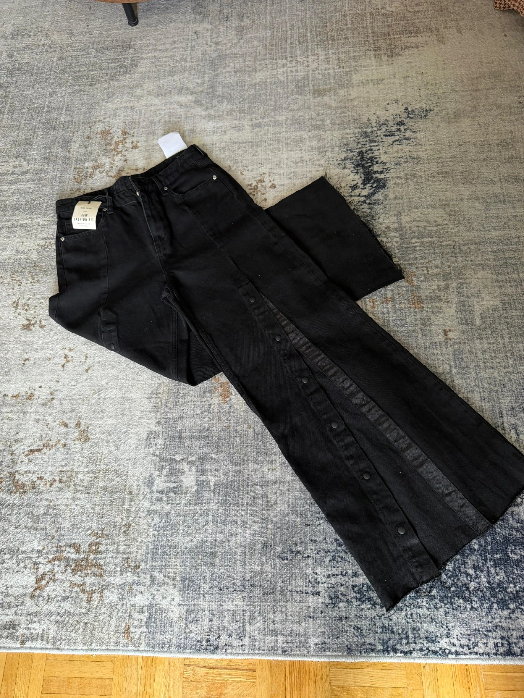 River Island Black Wide Leg Jeans with Button Detail