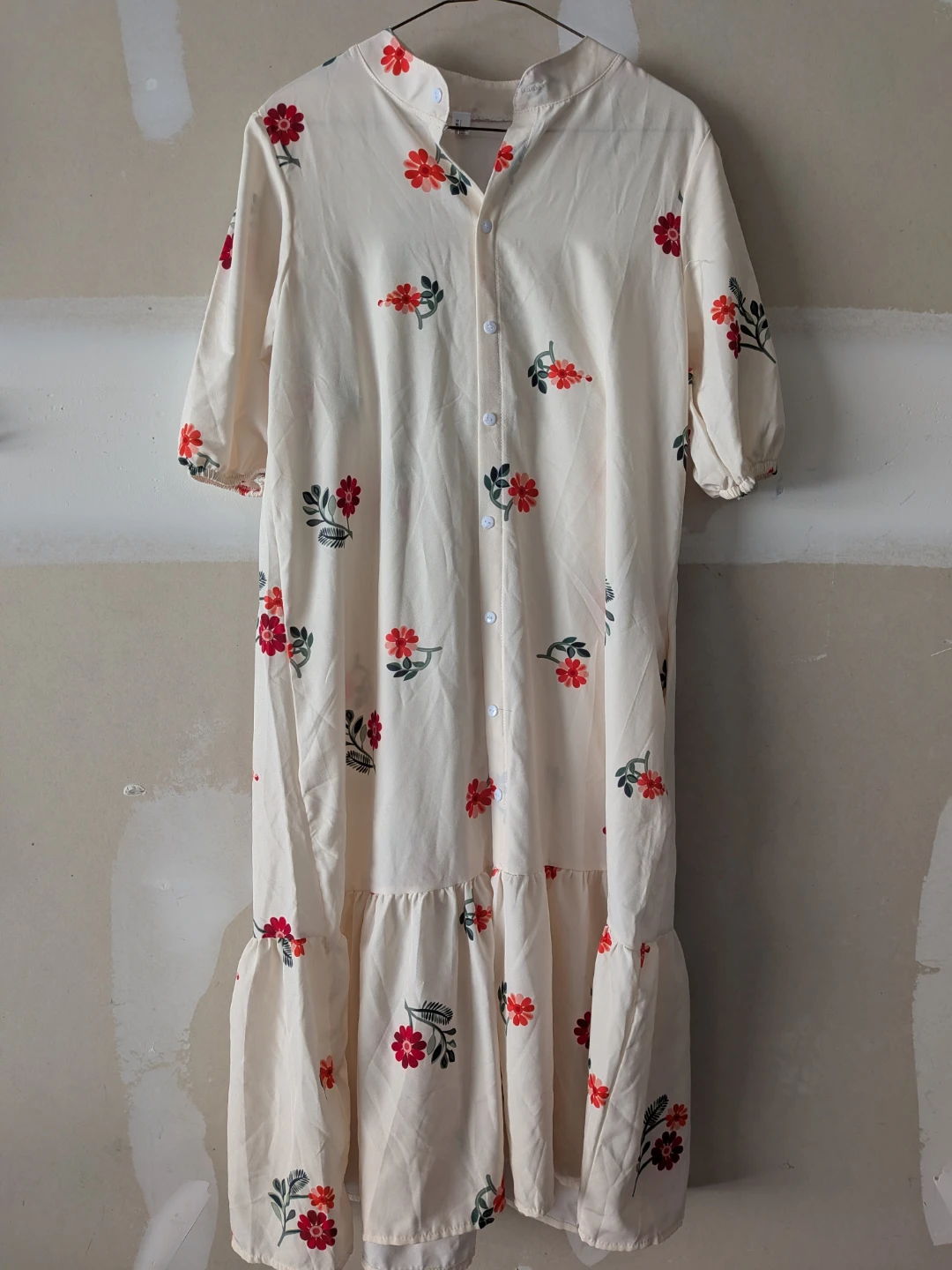 Cream Floral Print Maxi Dress with Collar