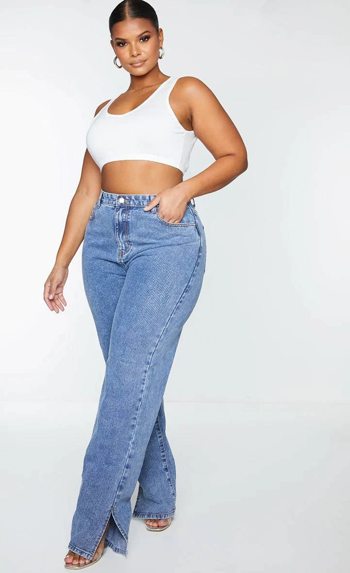 PrettyLittleThing Blue Denim Split Hem Jeans - Size 12