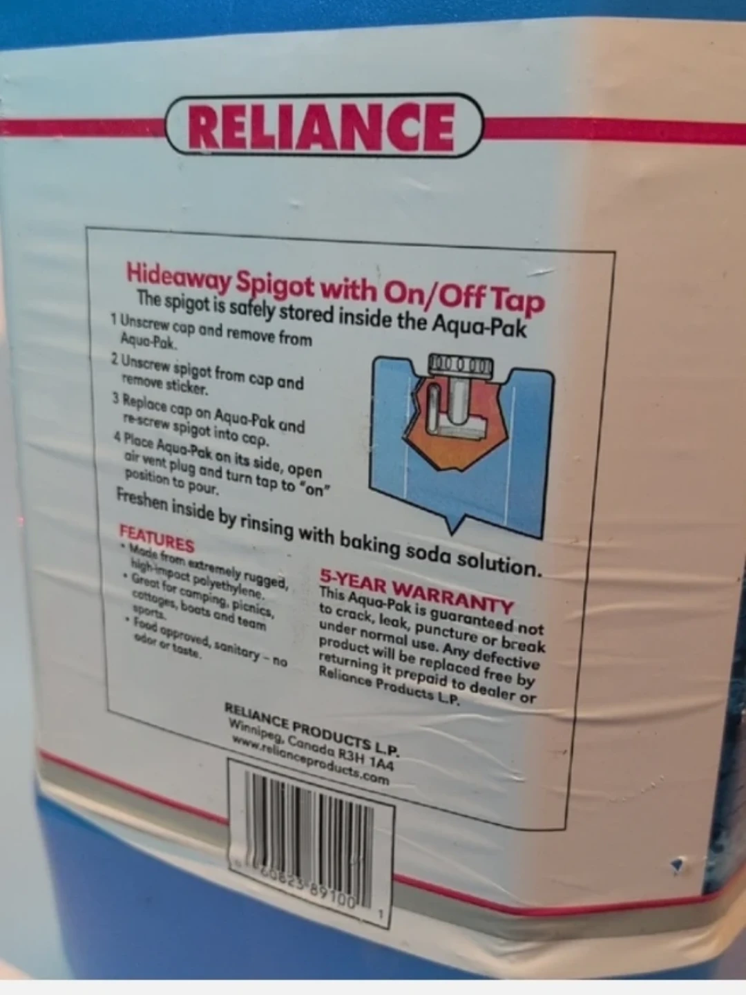 Reliance Aqua-Pak Water Container with Hideaway Spigot - photo 2