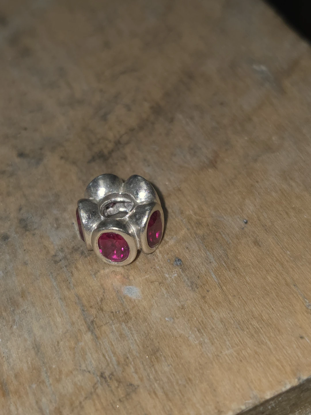 Silver Flower Charm with Pink Gems