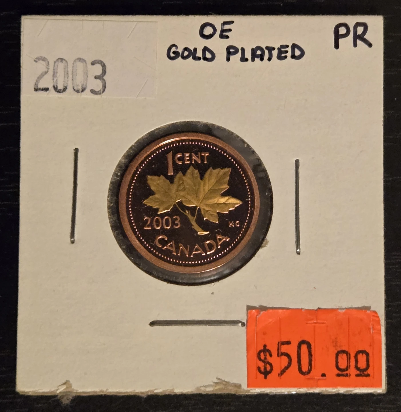 2003 Can. Gold Plated 1 Cent "Old Effigy" Proof/Low Mintage - photo 3