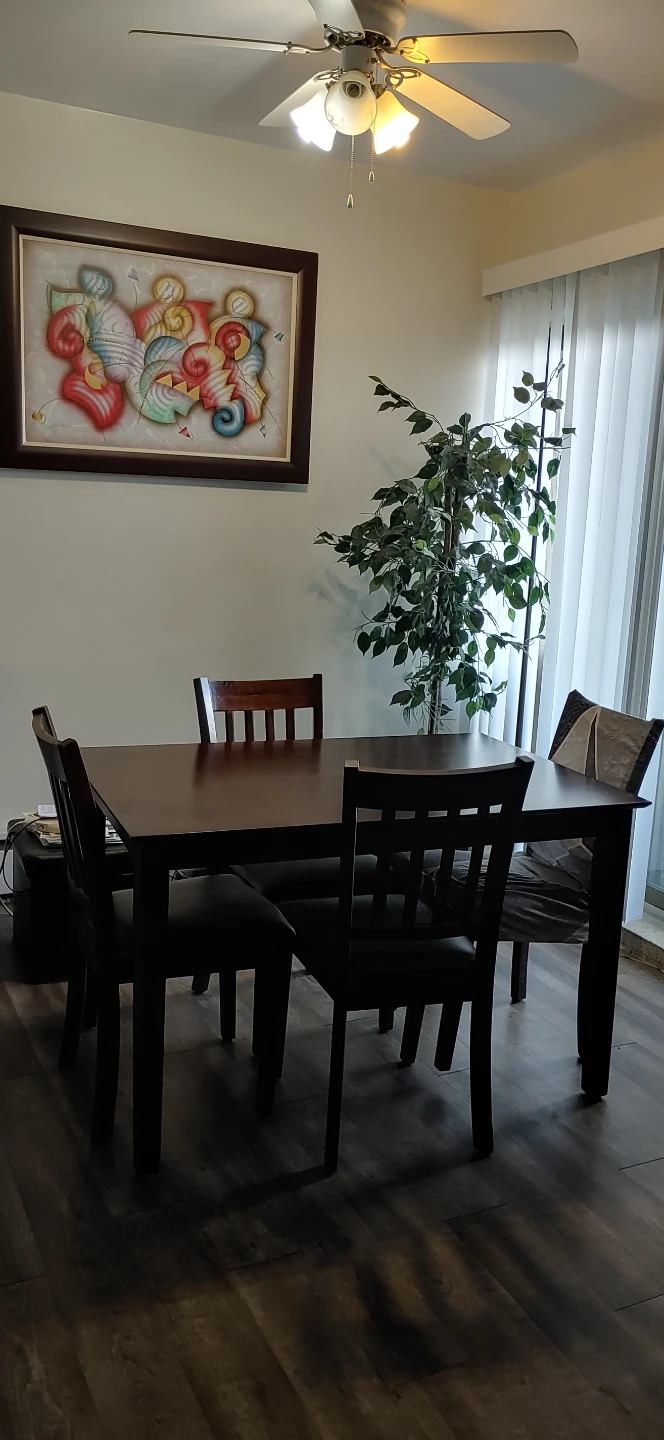 Wooden dining set, including 4 chairs and chair covers