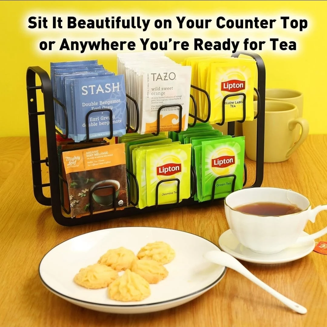 Black Metal Tea Bag Organizer Holder Stand