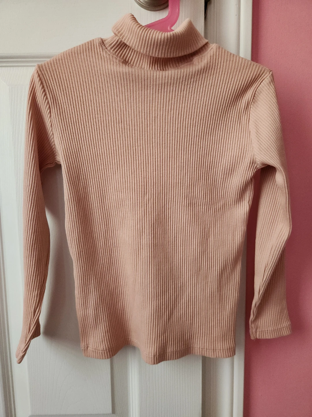 Pink Ribbed Turtleneck Top
