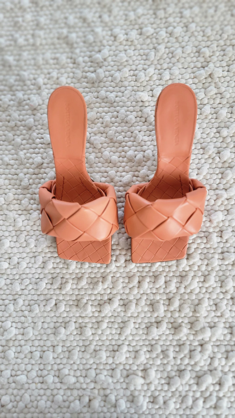 BOTTEGA VENETA Woven Leather Slides - Coral