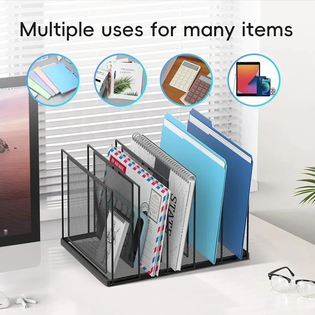 5-Section Vertical File Organizer - Black Metal Mesh 🌱 - photo 4