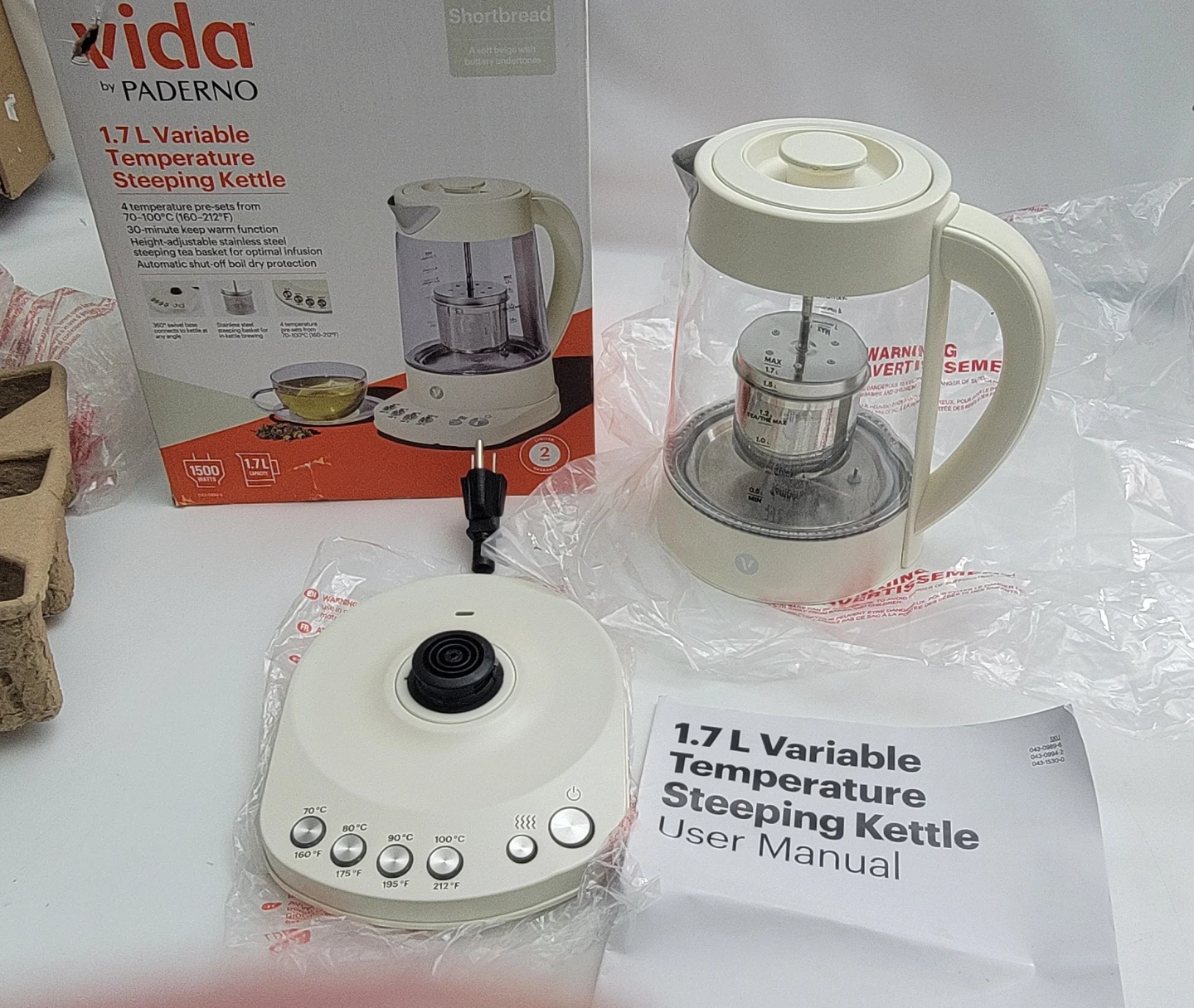 Vida Paderno 1.7L Variable Temp Electric Tea Kettle w Infuser - photo 2