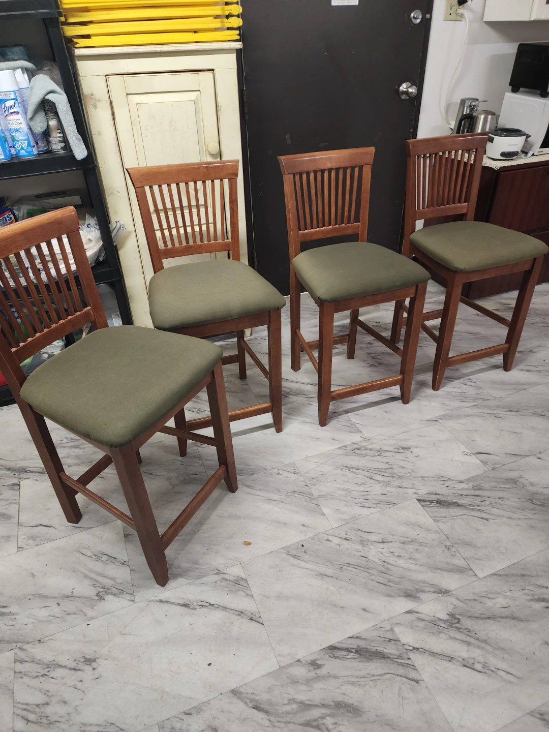 Set of 4 Wooden Bar Stools with Green Upholstery - photo 5
