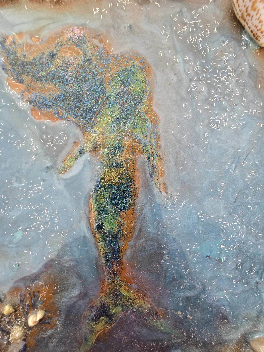 Resin Mermaid Art with Shells and Stones - photo 2