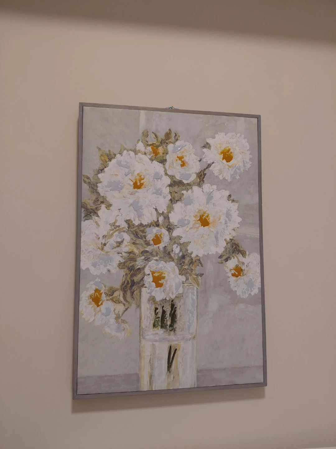 Framed Canvas Painting - White Peonies in Glass Vase