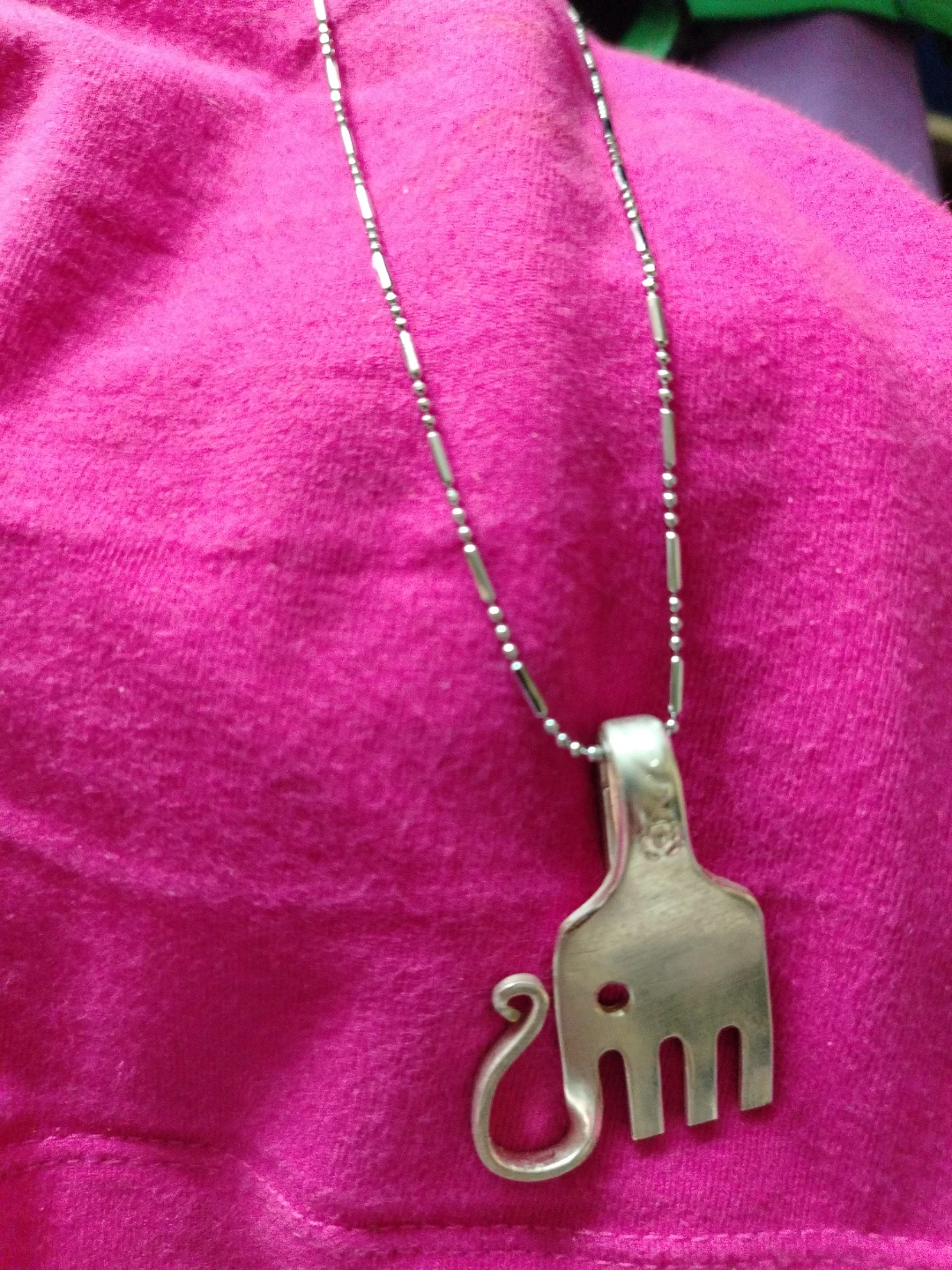 Silver vintage Fork elephant Pendant Necklace