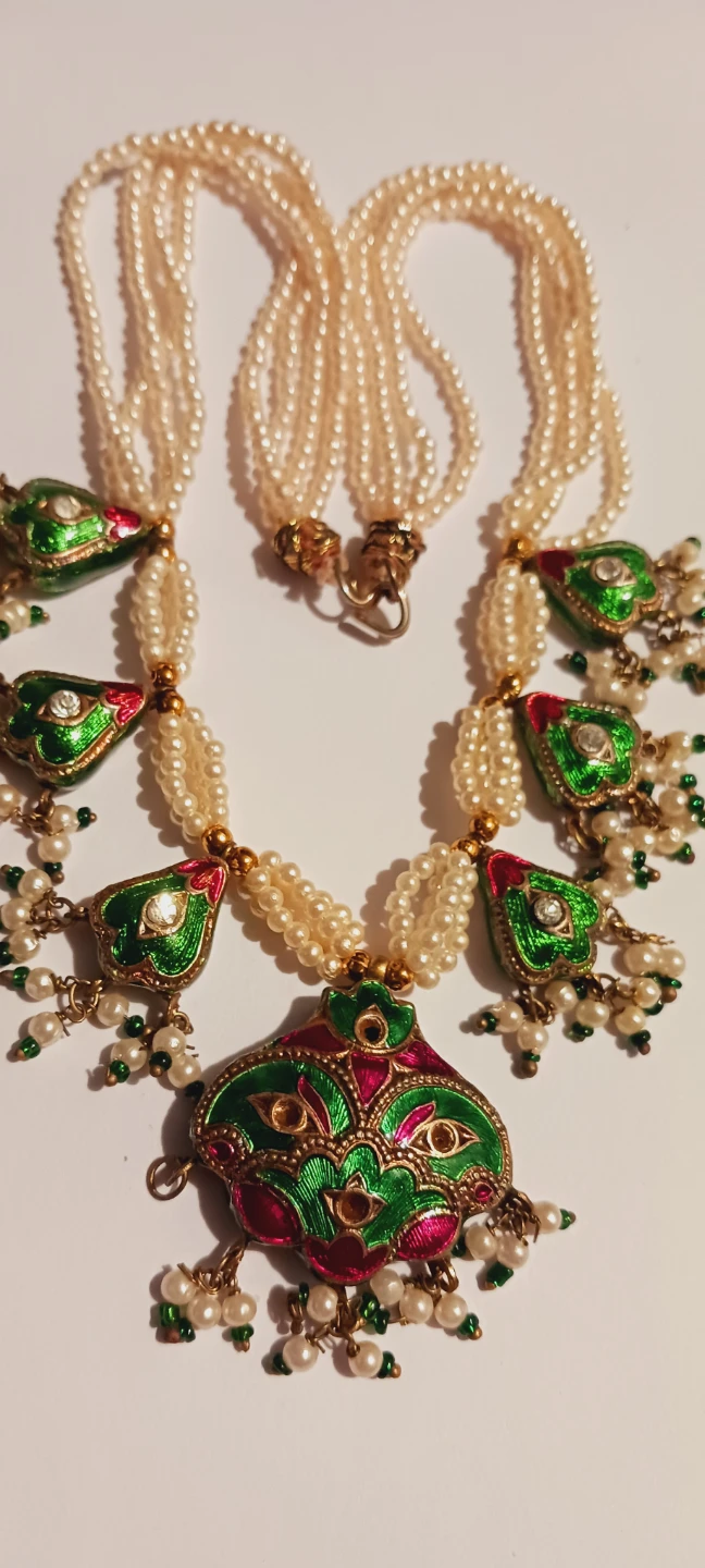 Minakari Kundan Traditional Indian Pearl Necklace w/Charms - photo 2