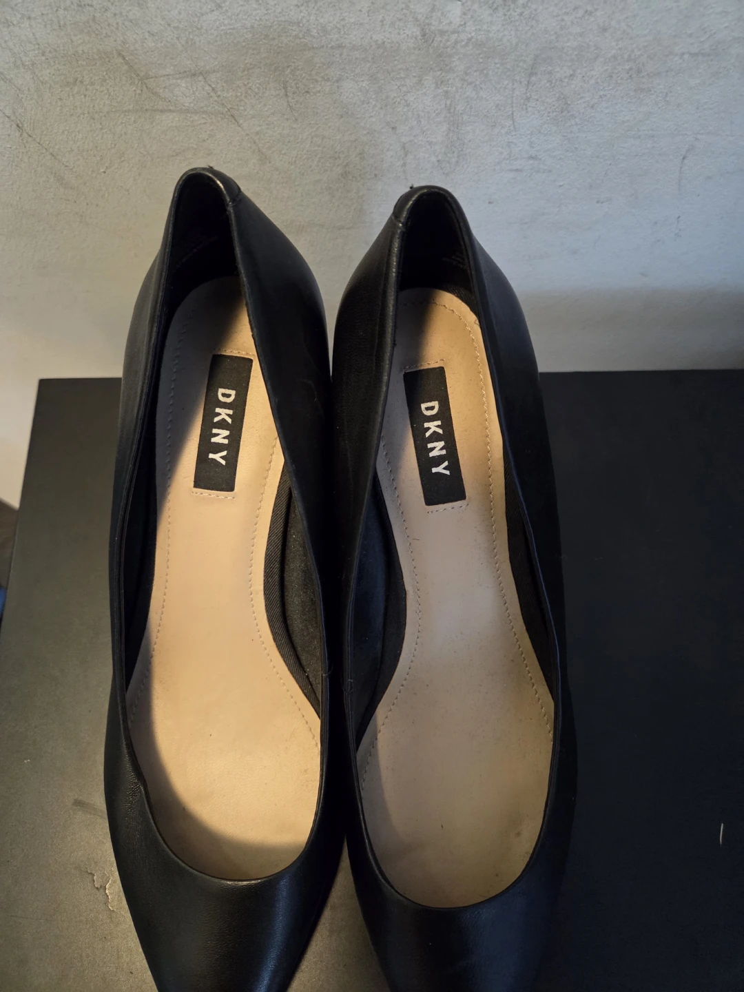 DKNY Black Leather Pointed Toe Heels