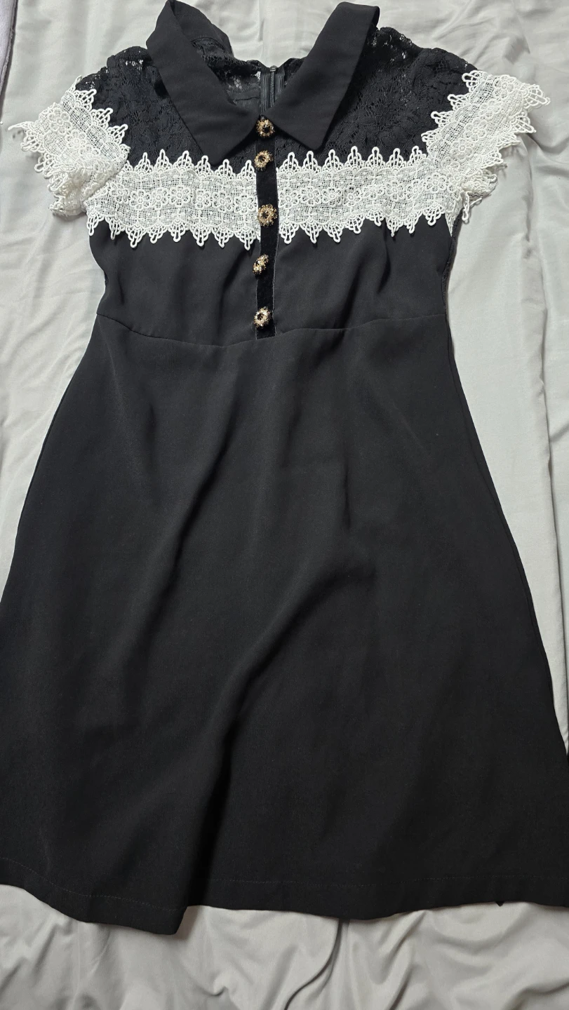 Black Lace Dress with White Trim - photo 3