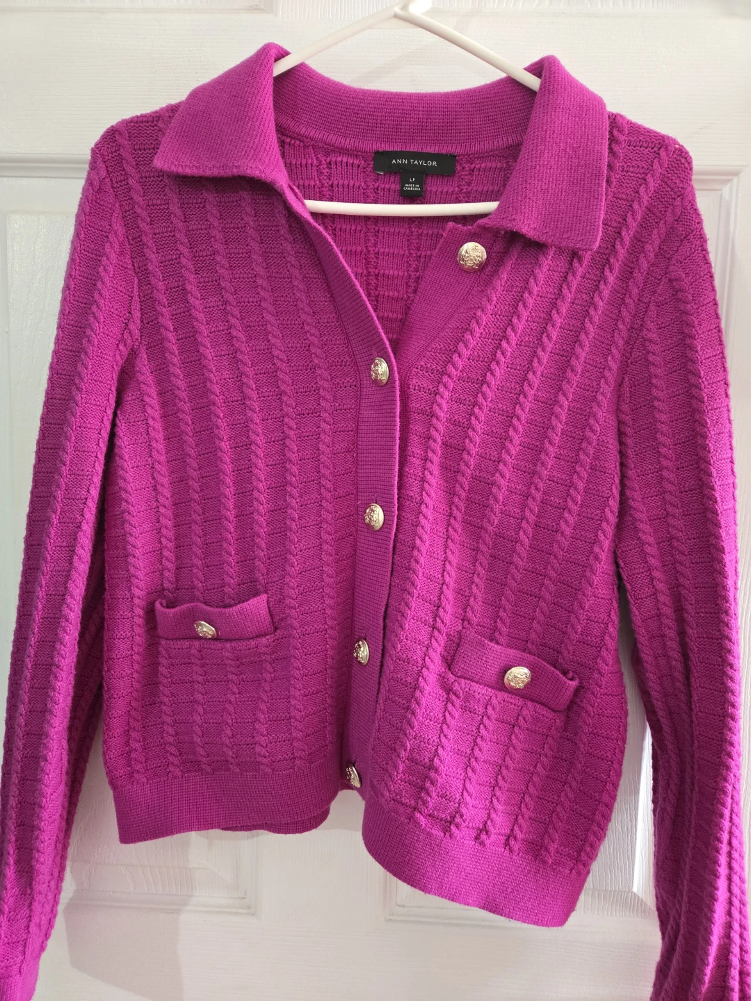 Ann Taylor Pink Knit Collared Cardigan Sweater - LP