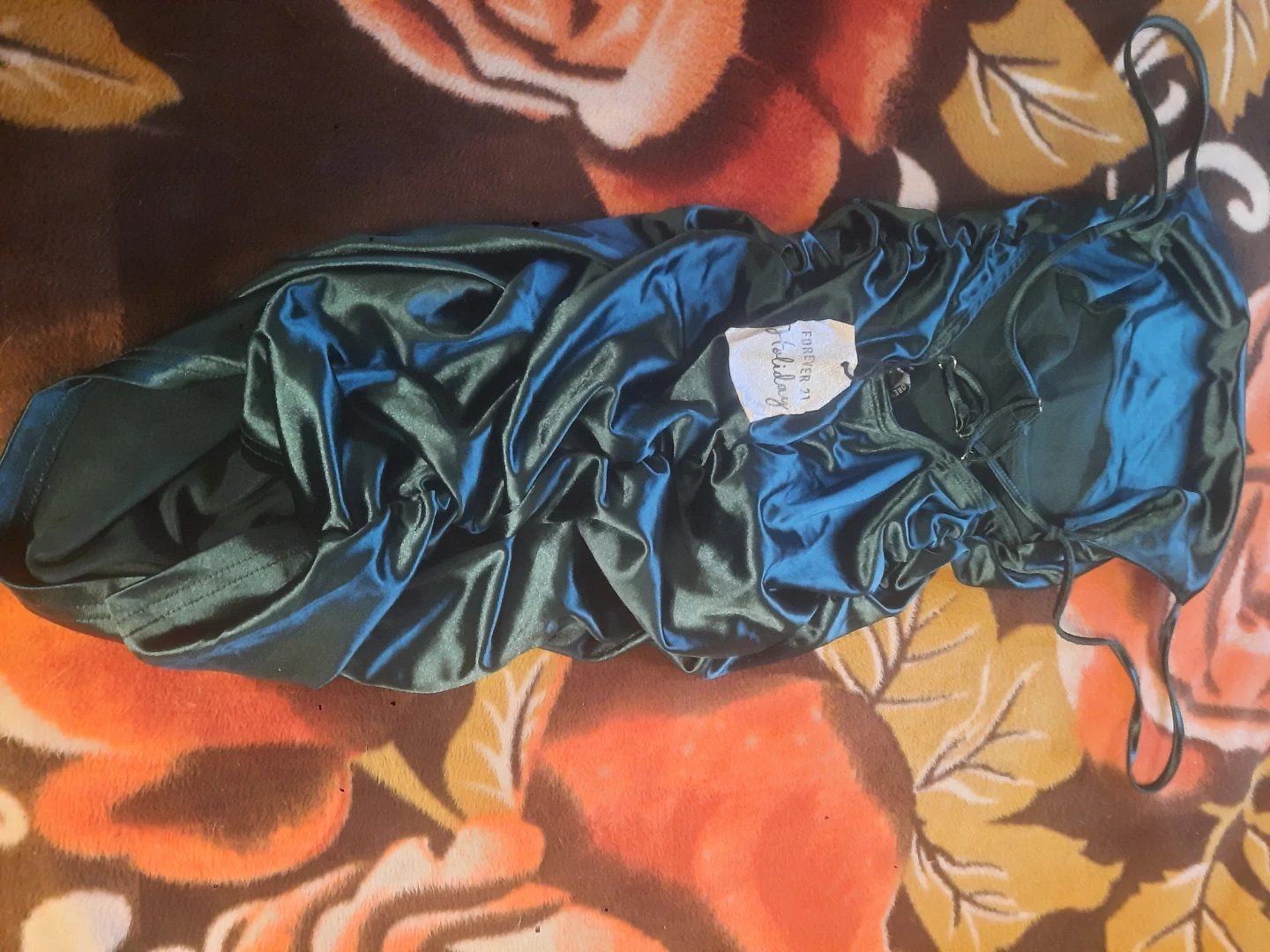 Forever 21 Ruched Teal Satin Dress