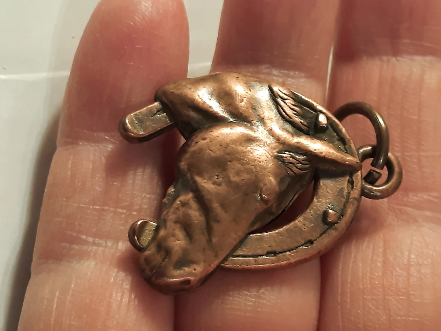 Copper Horse Head and Horseshoe Pendant Charm - photo 5