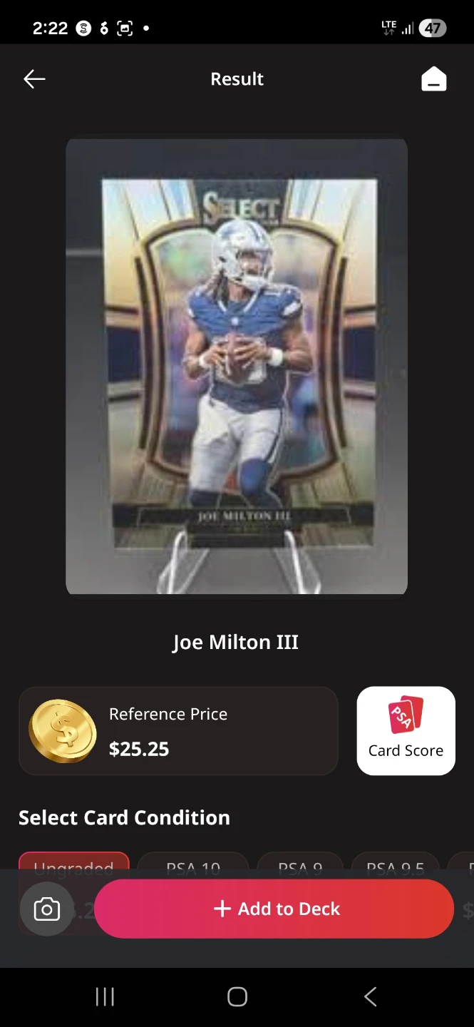 Joe Milton III Select Football Card