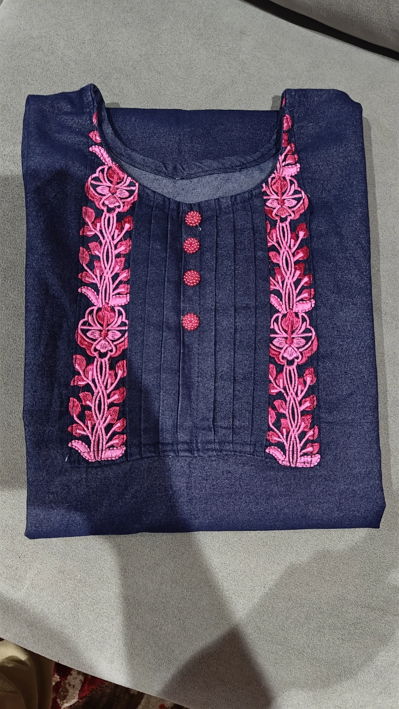 Dark Blue Kurti with Pink Embroidery