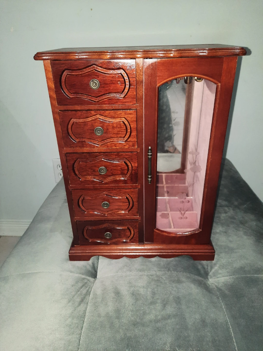 Wooden Jewellery Box with Mirror