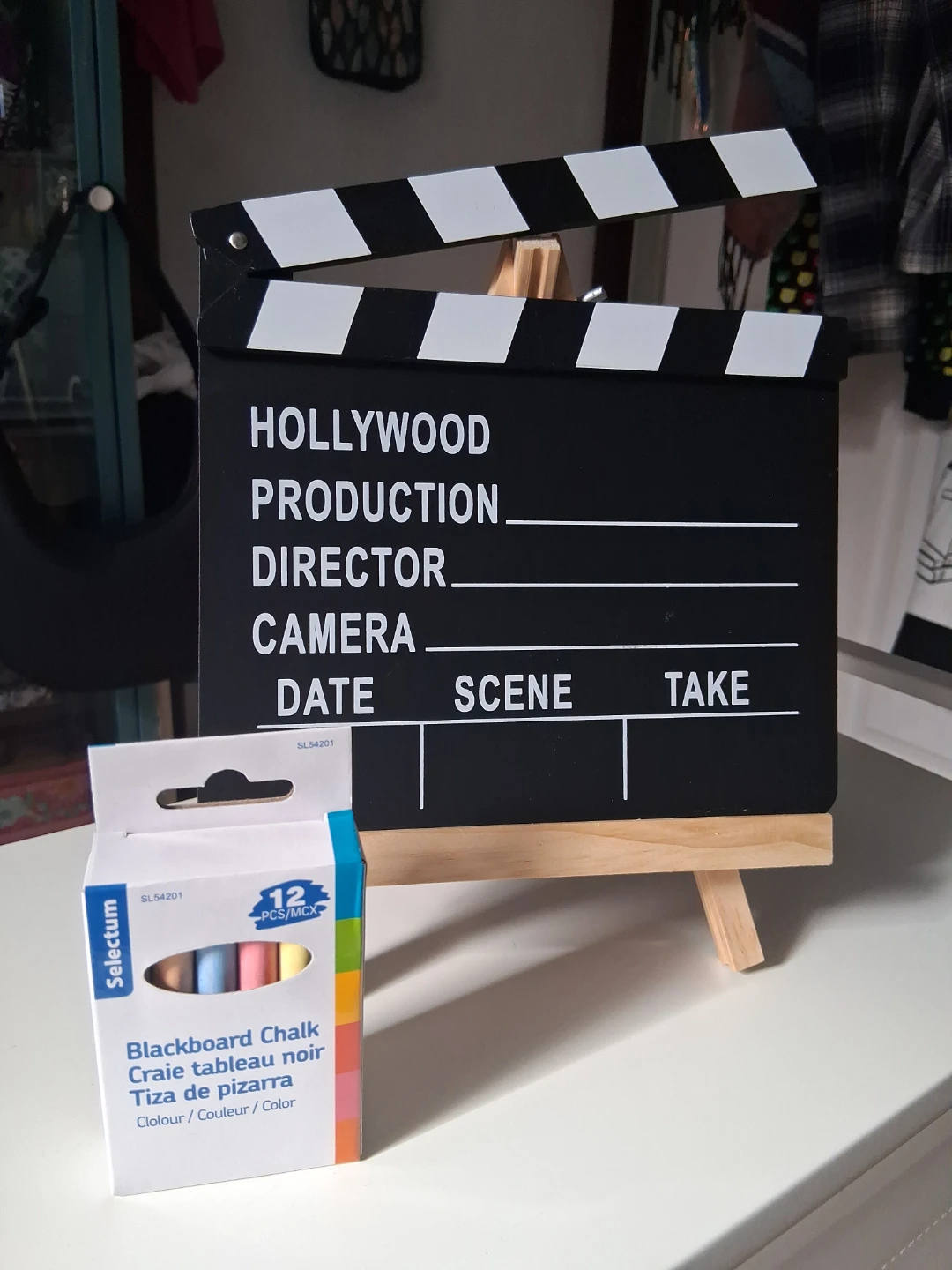 Hollywood Production Clapperboard with Blackboard Chalk