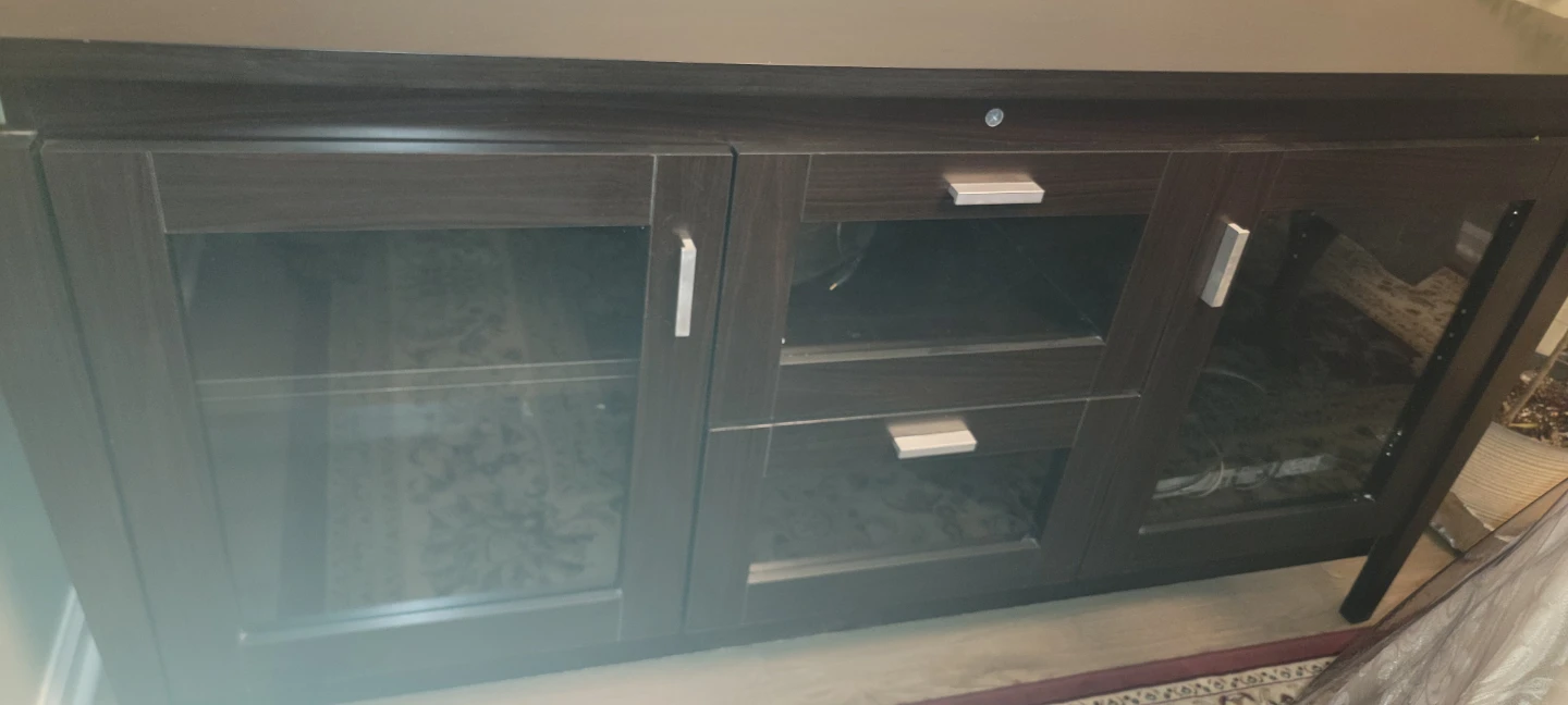 Tv stand 65 inch Dark Wood Media Console with Glass Doors - photo 3
