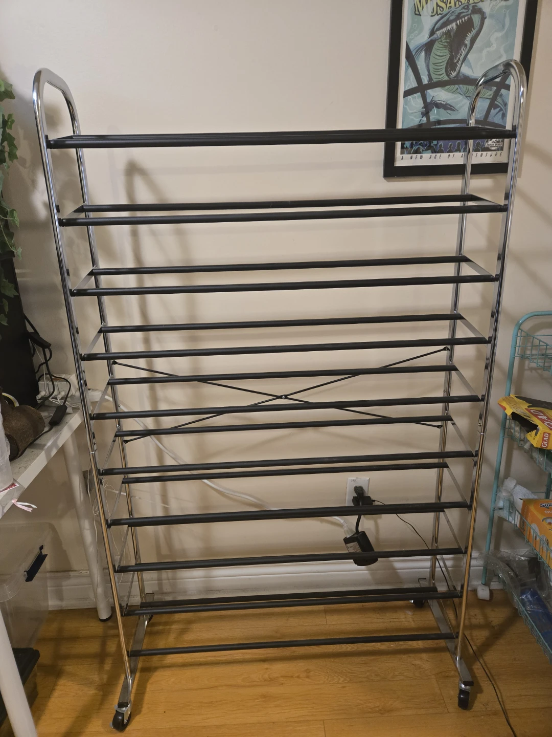 10-Tier Metal Shoe Rack with Wheels