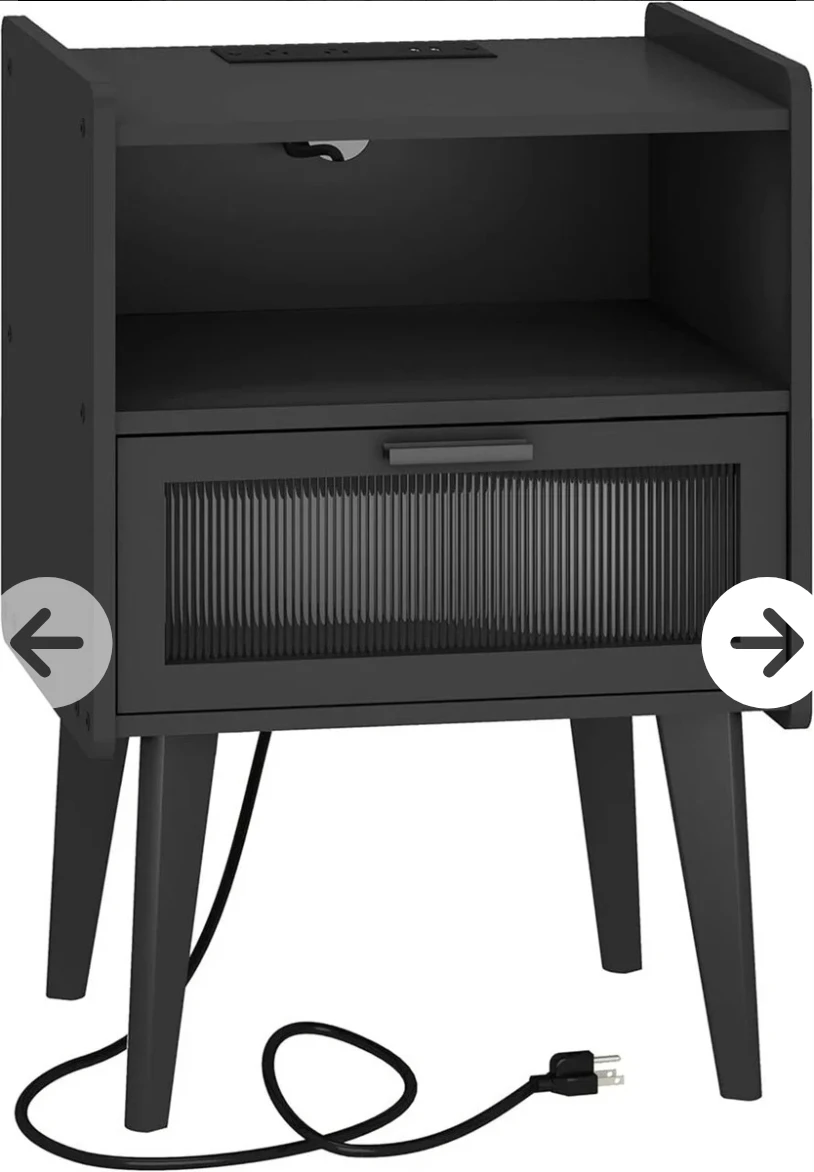 Black Nightstand with Charging Station - photo 2