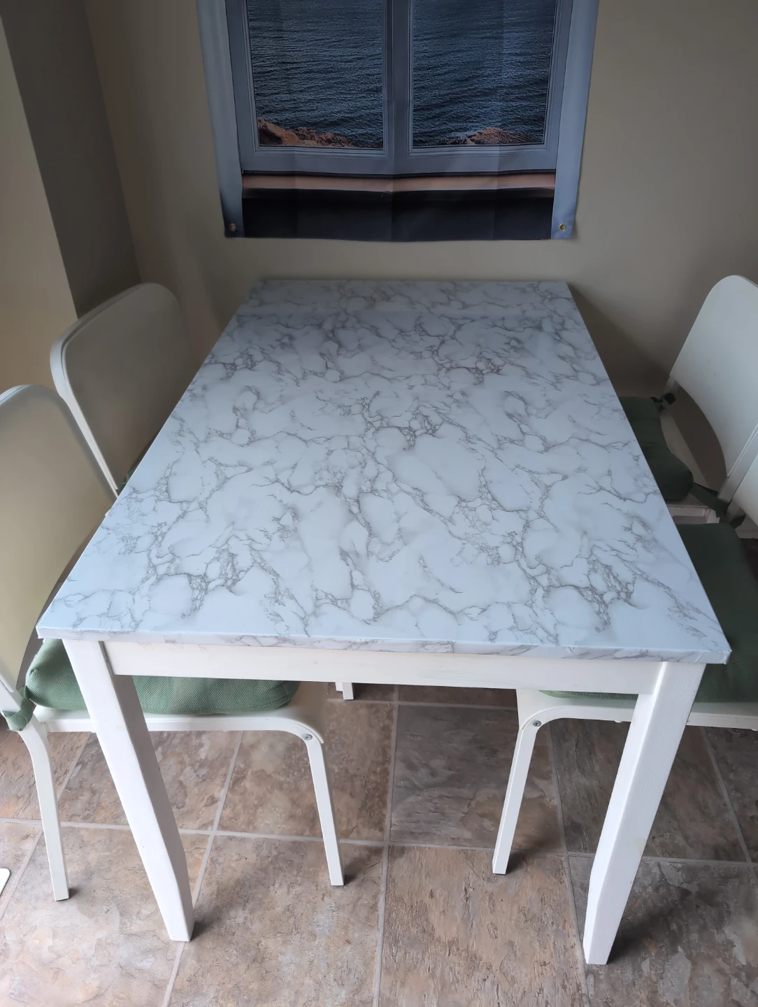 White Dining Table with Marble Top